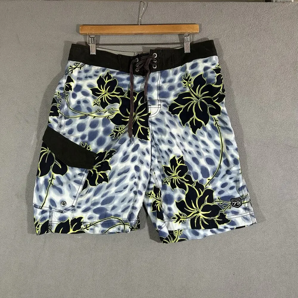 Vintage Y2K Billabong Board Shorts Mens Size 34 Blue Floral Surf Swim Trunks Y2K